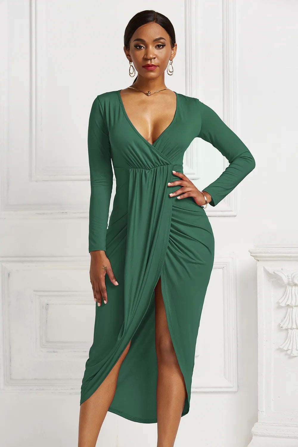 Royal blue surplice dress back view