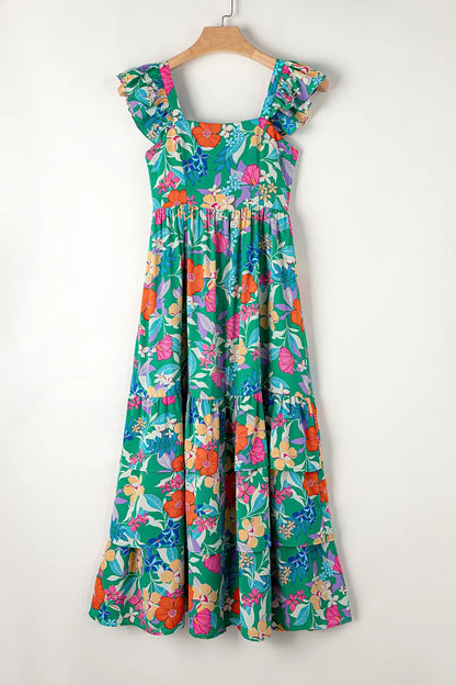 Tiered Ruffled Printed Sleeveless Dress - Fashorio