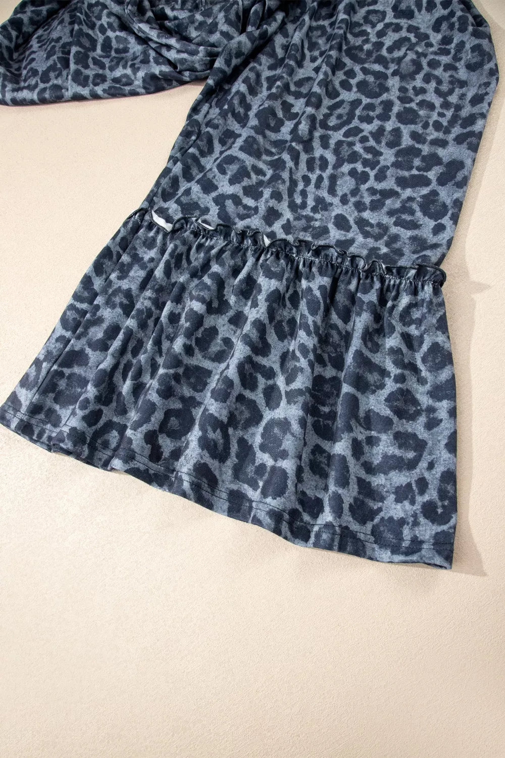 Leopard print drawstring wide leg pants front view