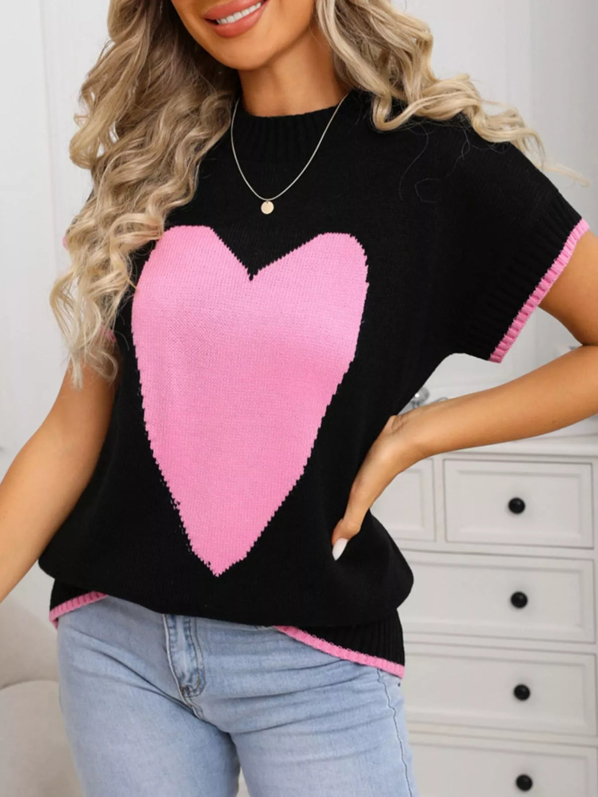 Black heart knit sweater full length look