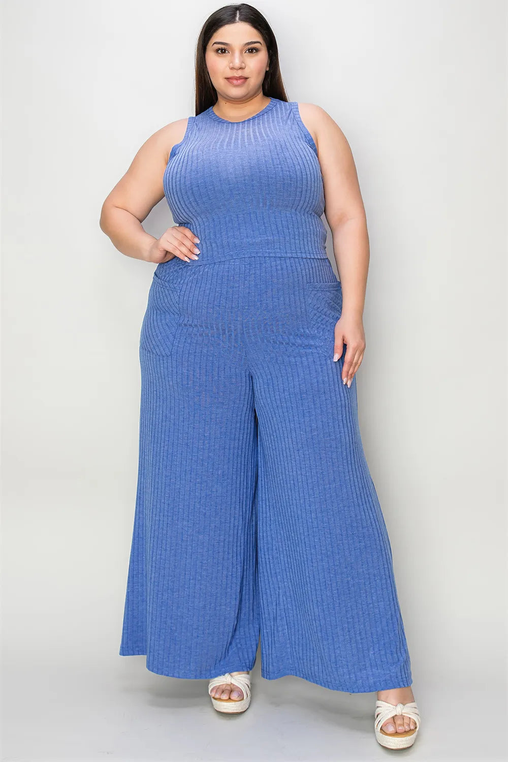 Ribbed Tank and Wide Leg Pants Set, view 19
