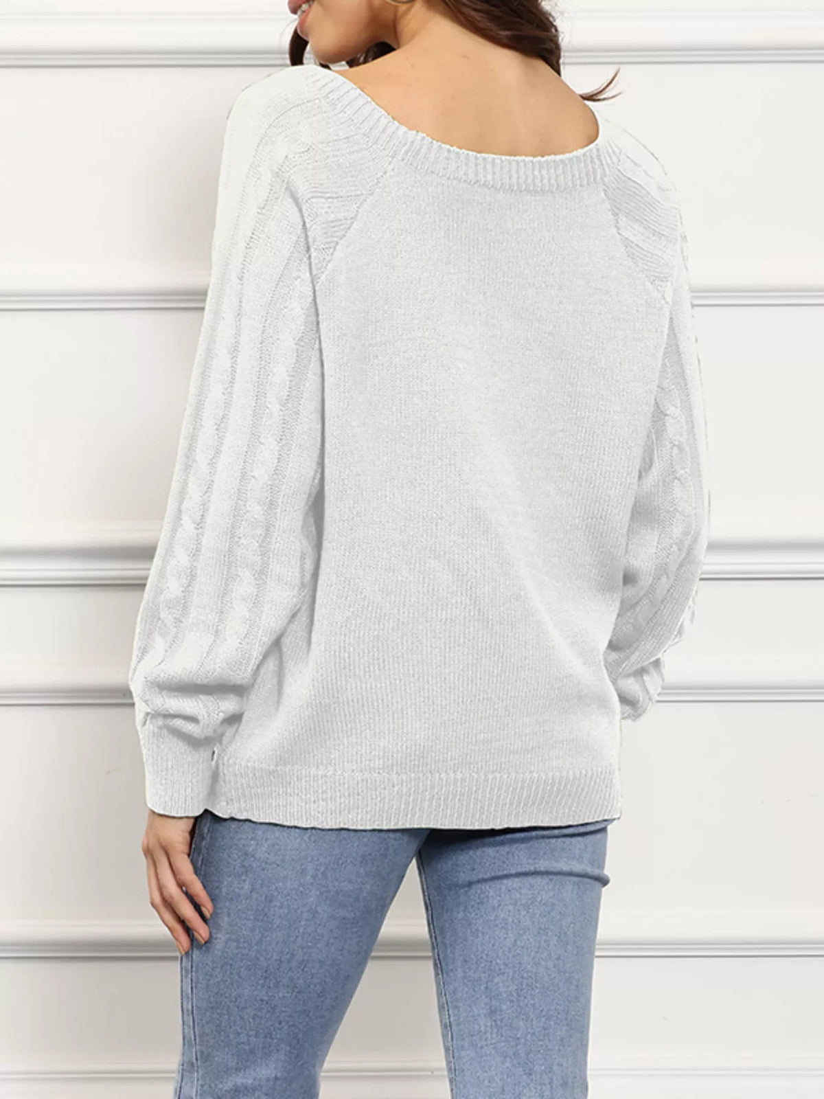 cable knit boat neck sweater styled outfit view