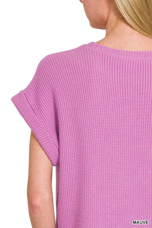 Rolled Sleeve Sweater Top and Pants Set in Mauve styled look