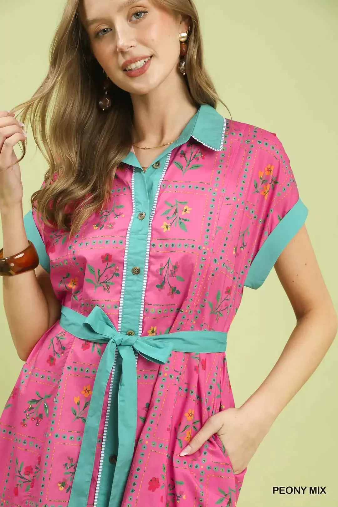 Floral Button Front Midi Dress in Peony styled look