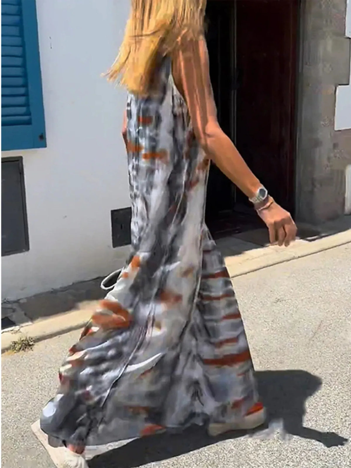 tie dye v neck maxi cami dress back view