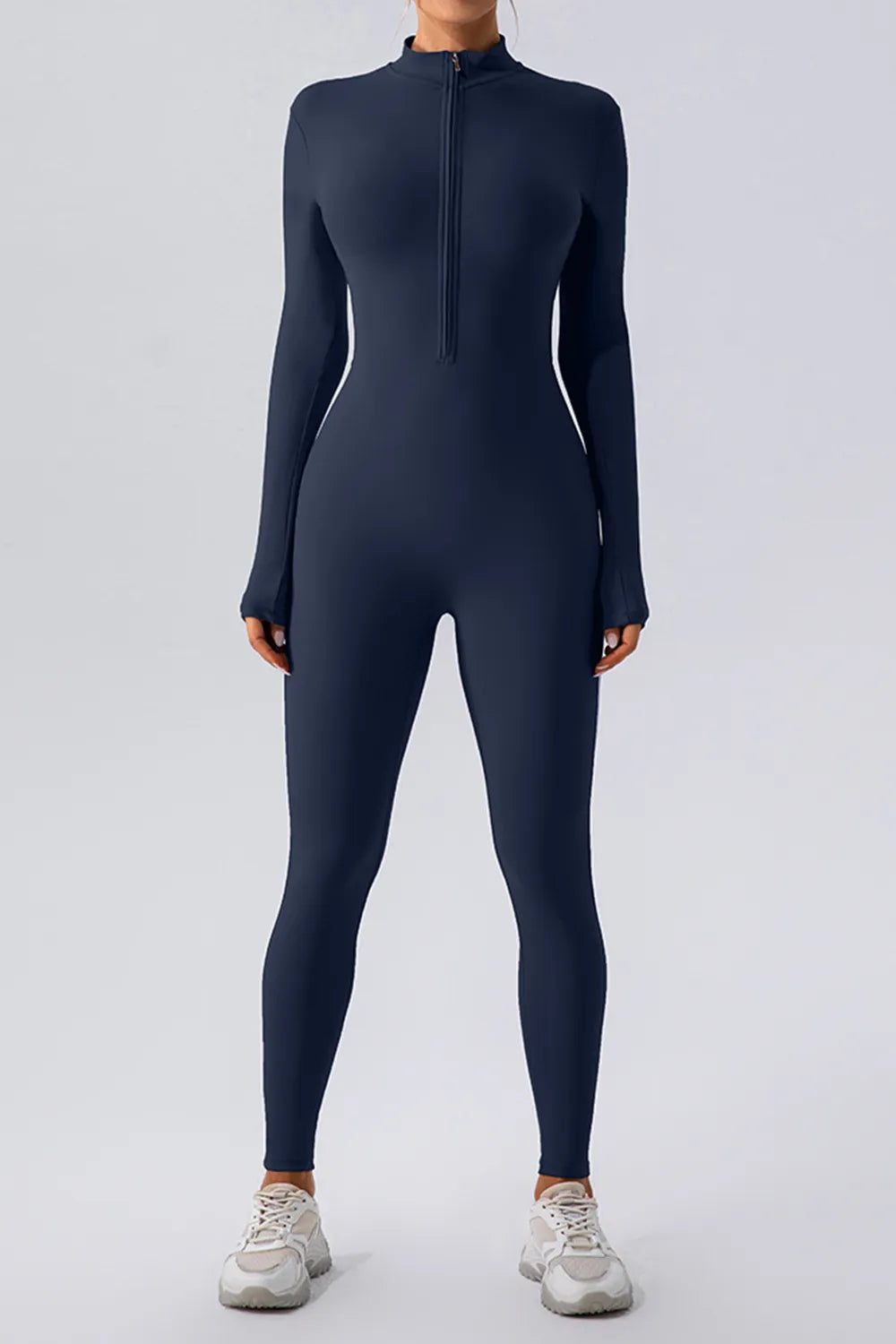 Half Zip Mock Neck Active Jumpsuit - Fashorio