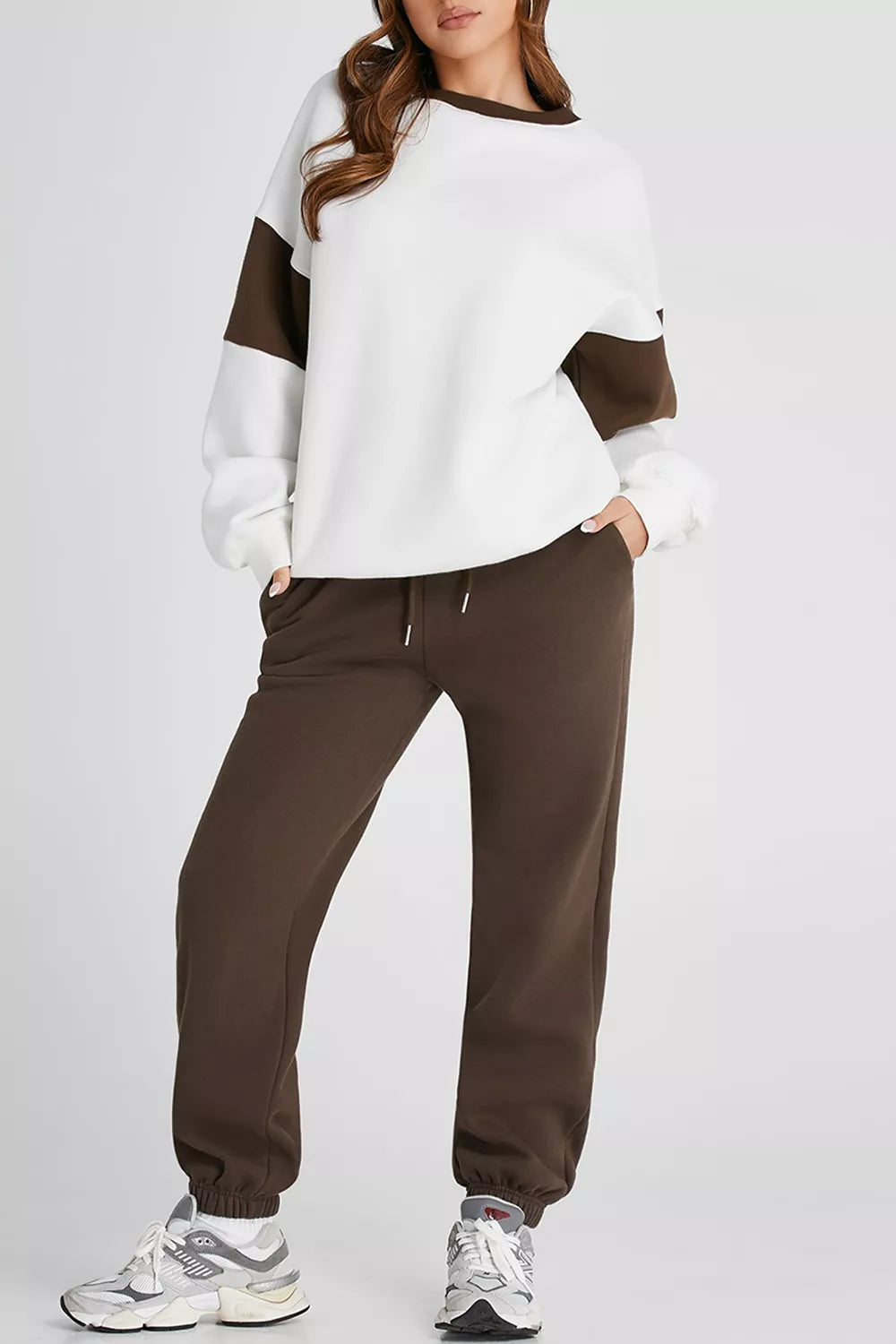 Drop Shoulder Loose Sweatshirt and Joggers Active Set back view