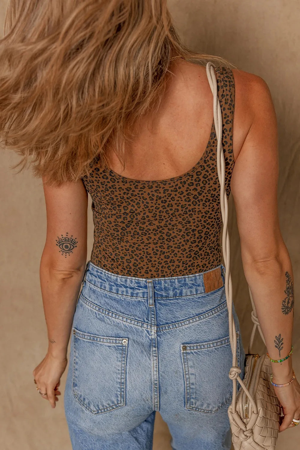 Leopard Scoop Neck Wide Strap Bodysuit - Fashorio