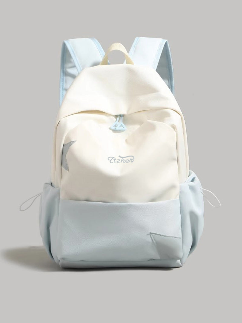 Two tone blue nylon backpack front view