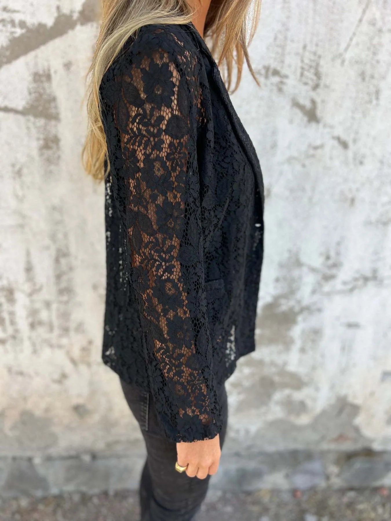 Full Size Lace Open-Front Blazer Plus Size - Fashorio