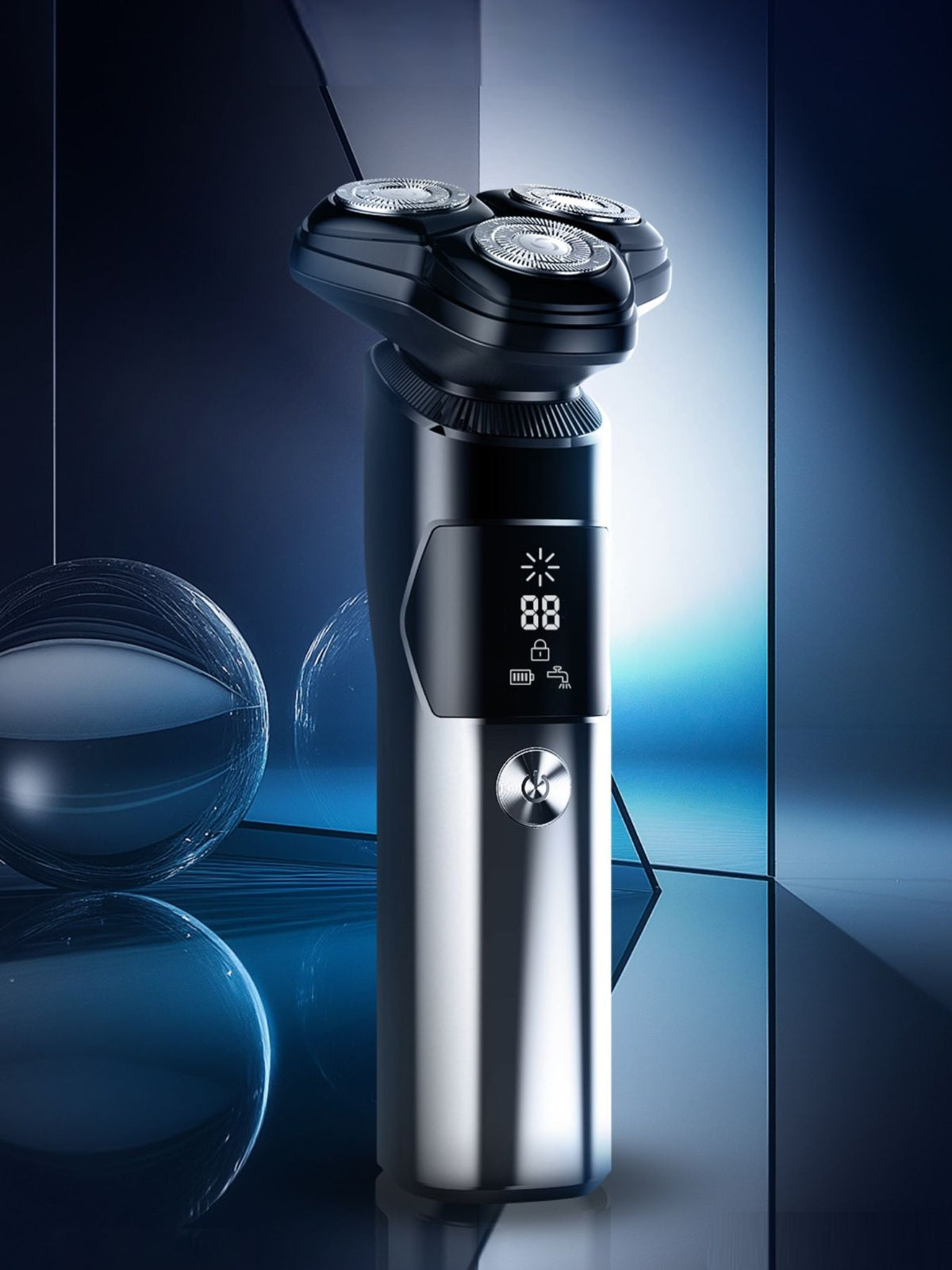 Black rotary electric shaver front view