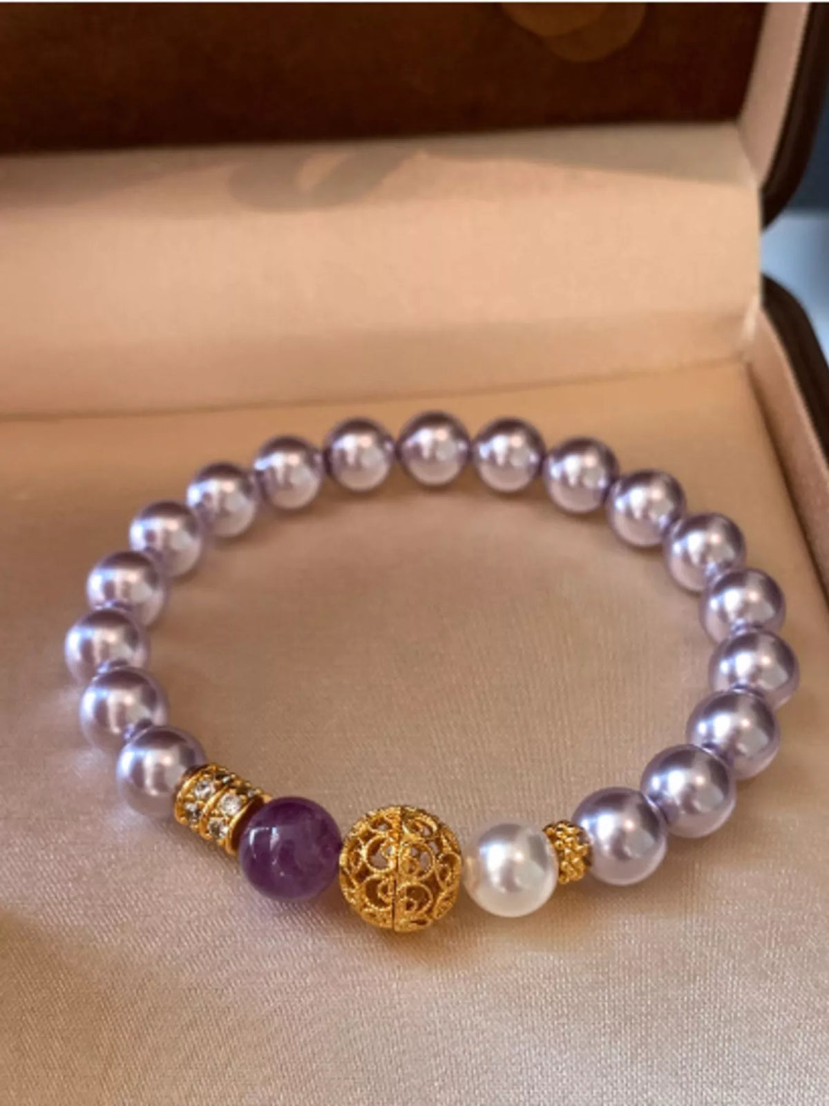 Pearl bracelet on wrist close up