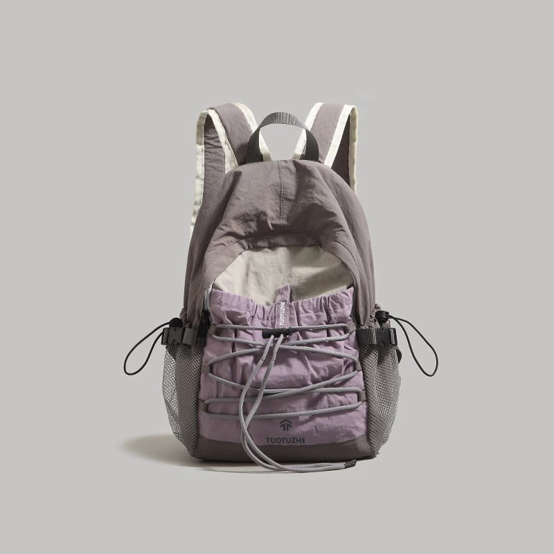 Purple lightweight nylon drawstring backpack