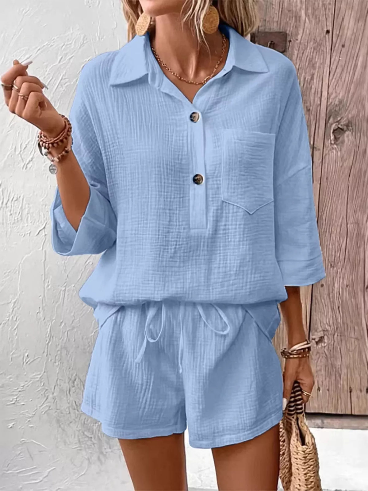 Button Detail Top and Shorts Set, view 22