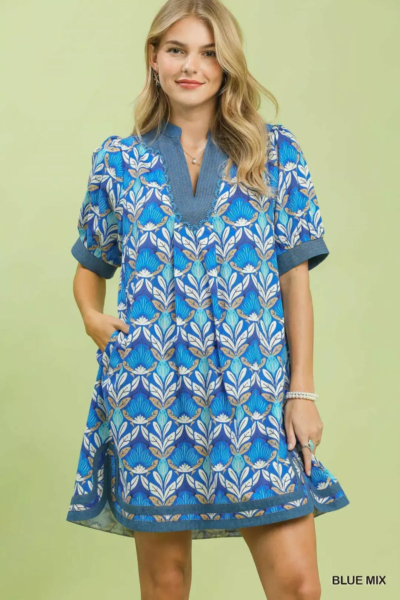Mix Tile Print Mini Dress