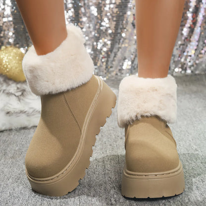Round Toe Platform Boots Khaki - Fashorio