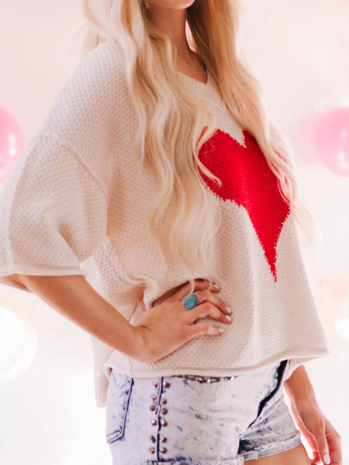 Valentines heart print sweater styling