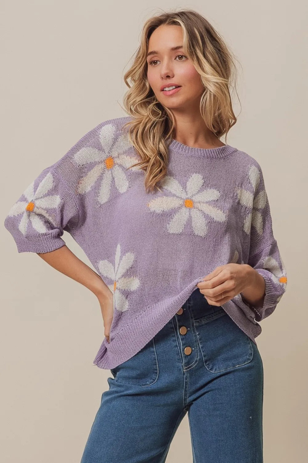 Floral Pattern Slit Sweater back view