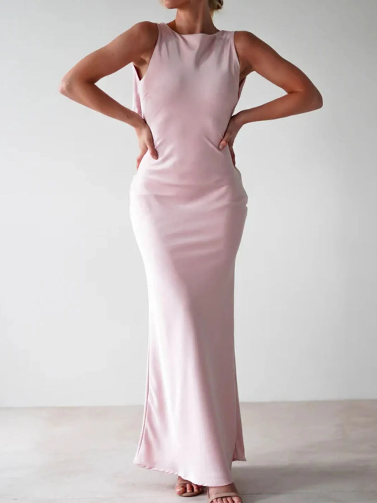 Satin Sleeveless Maxi Dress, back view