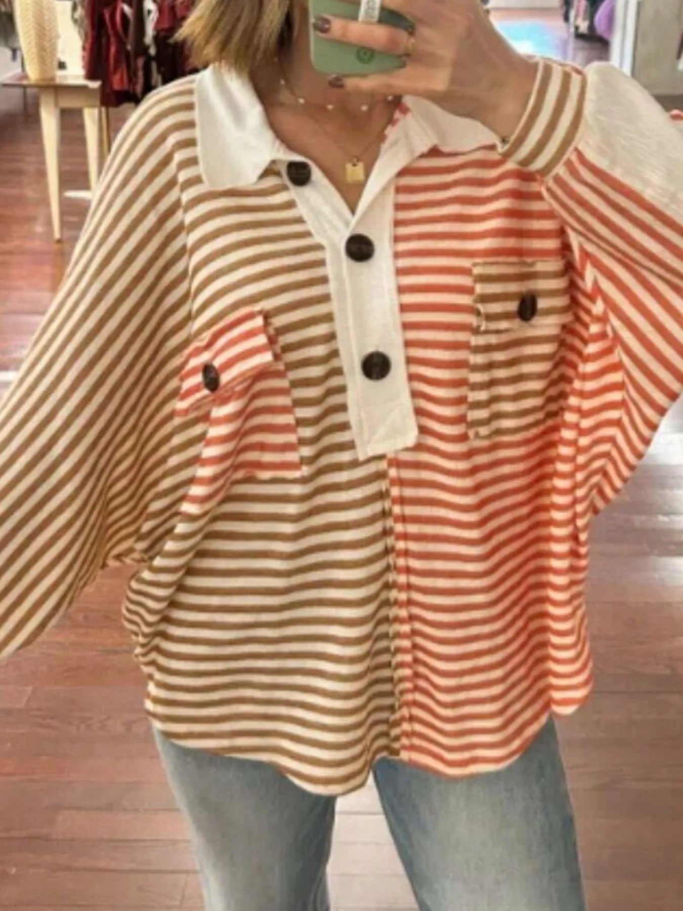 Striped Button Front Casual Top - Fashorio