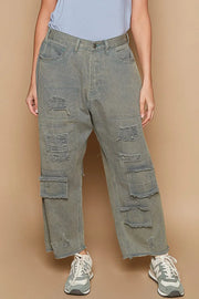 POL Distressed Raw Hem Wide Leg Pants French Blue - Fashorio