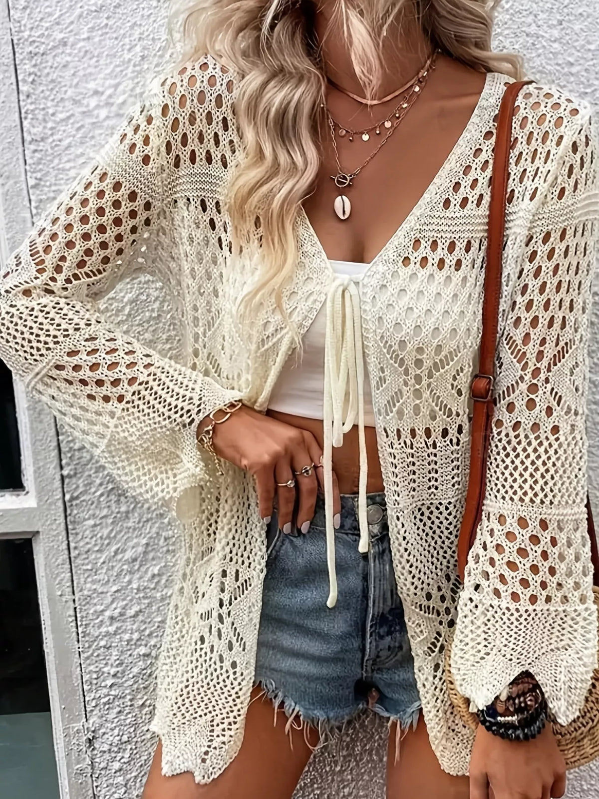 Crochet cardigan openwork detail