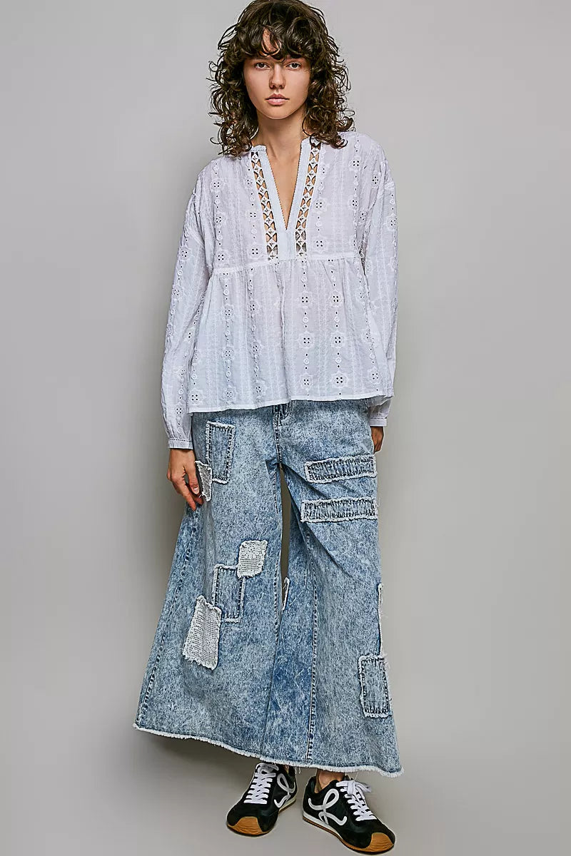 Back view of the POL off white eyelet blouse