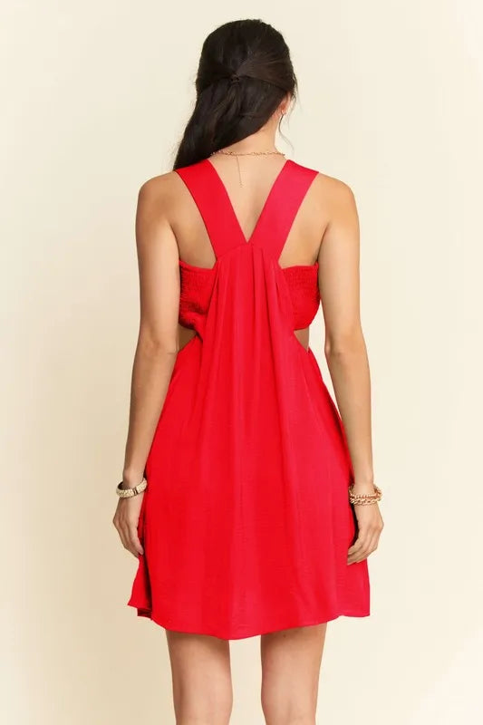 Satin Cut Out Bandeau Mini Dress in Orange side view