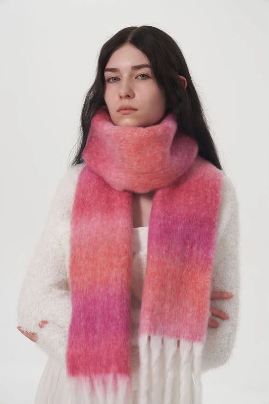 Fringe Gradient Thermal Scarf Hot Pink One Size - Fashorio