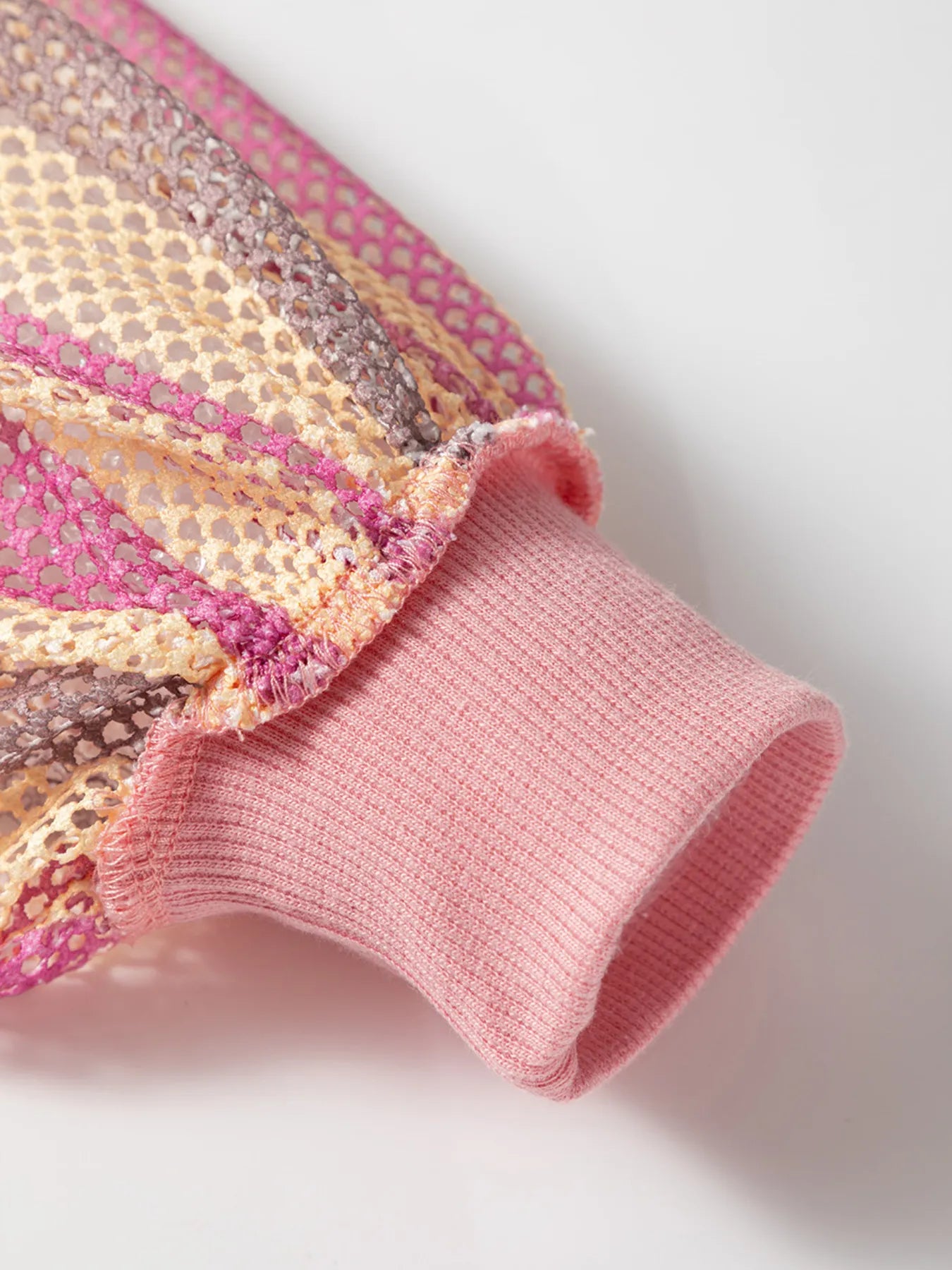 Striped Mesh Sleeve Patchwork Exposed Seam Top - Fashorio