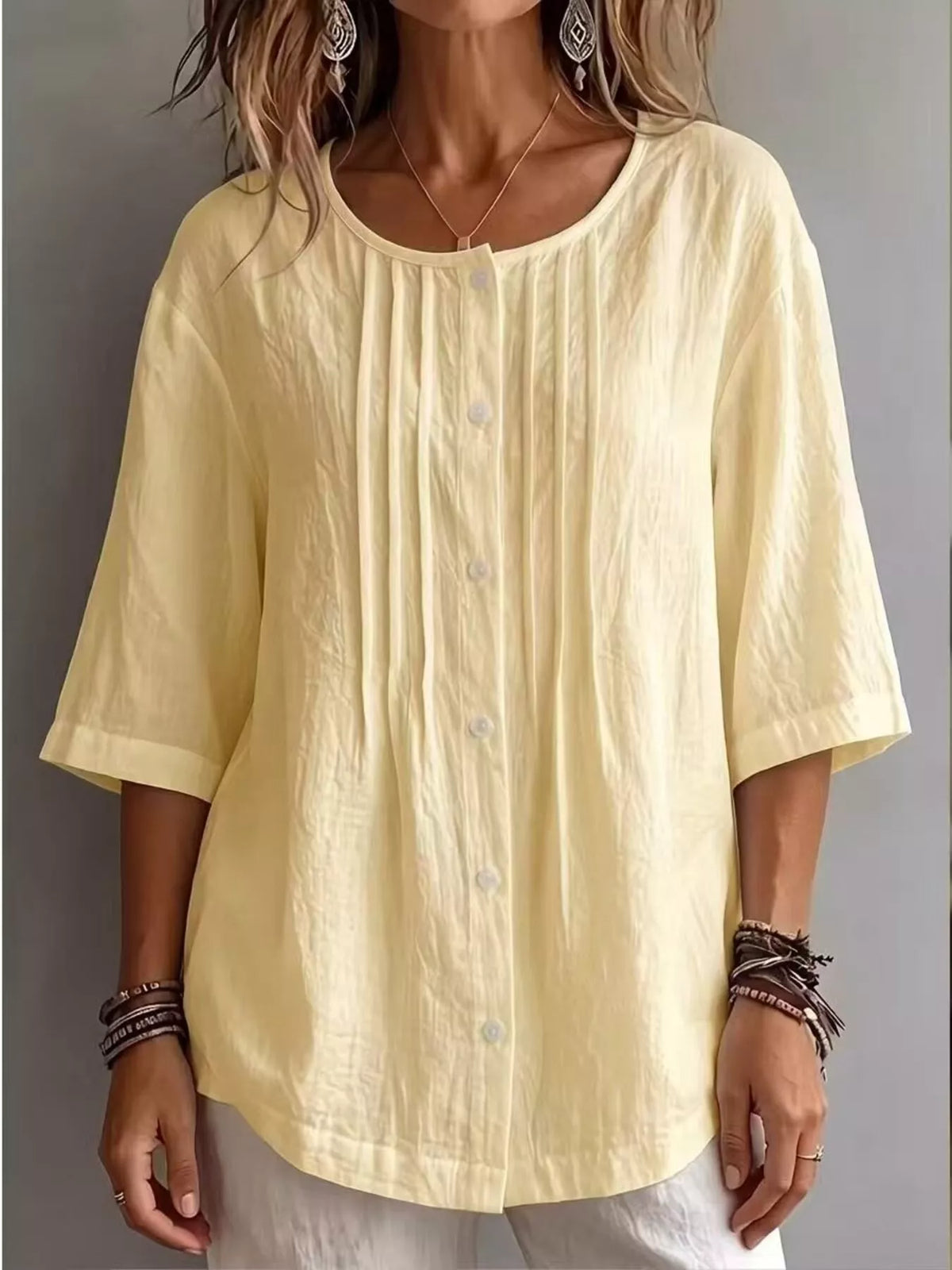 Womens textured blouse side view