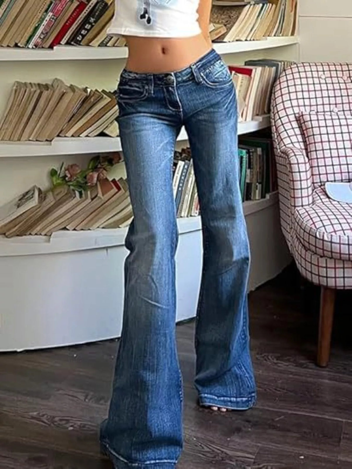 Low rise flare jeans front view