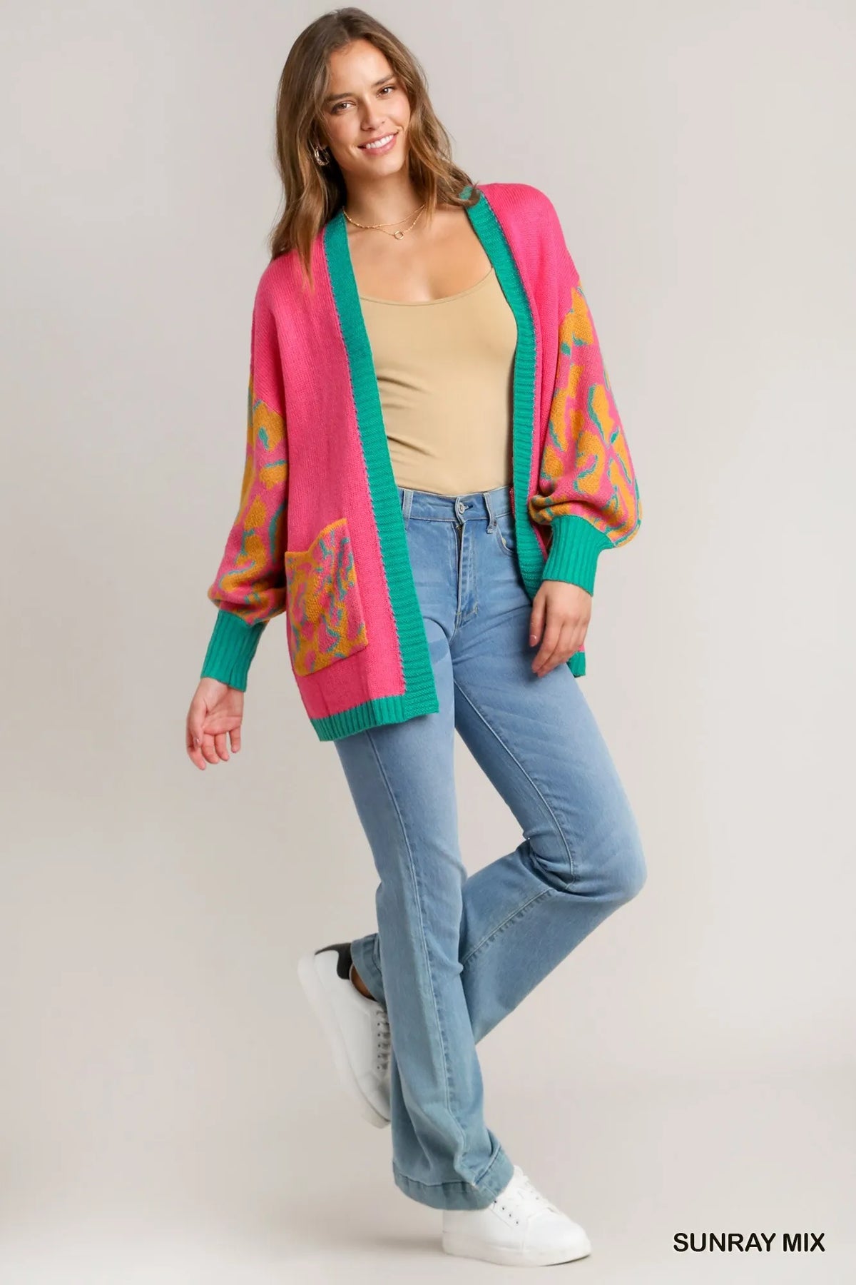 Animal Print Open Front Cardigan in Sunray styled look