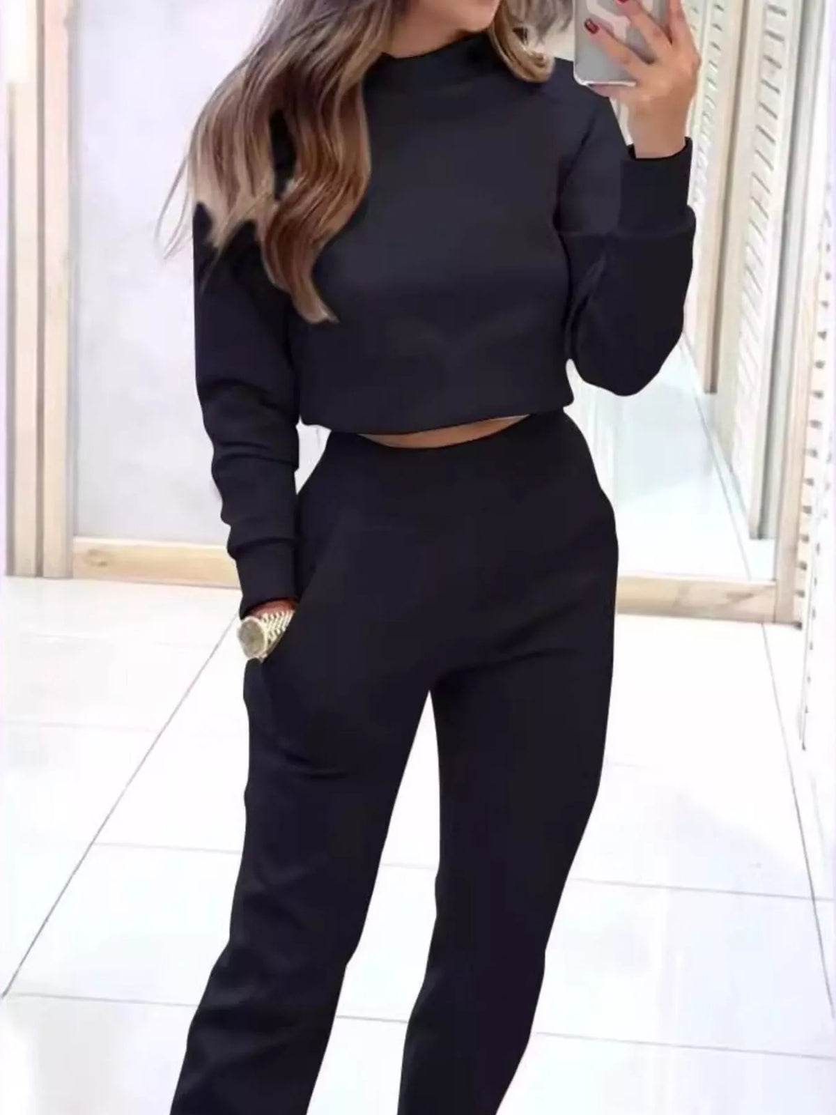 Casual Chic Cropped Sweatshirt and Jogger Set, view 16