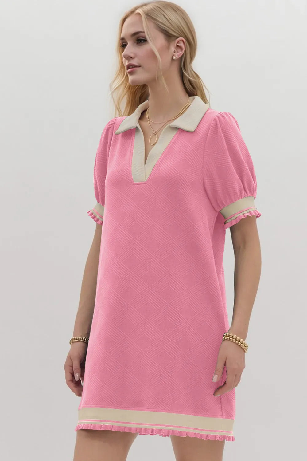 Frill Contrast Trim Collar Short Sleeve Mini Dress, view 11