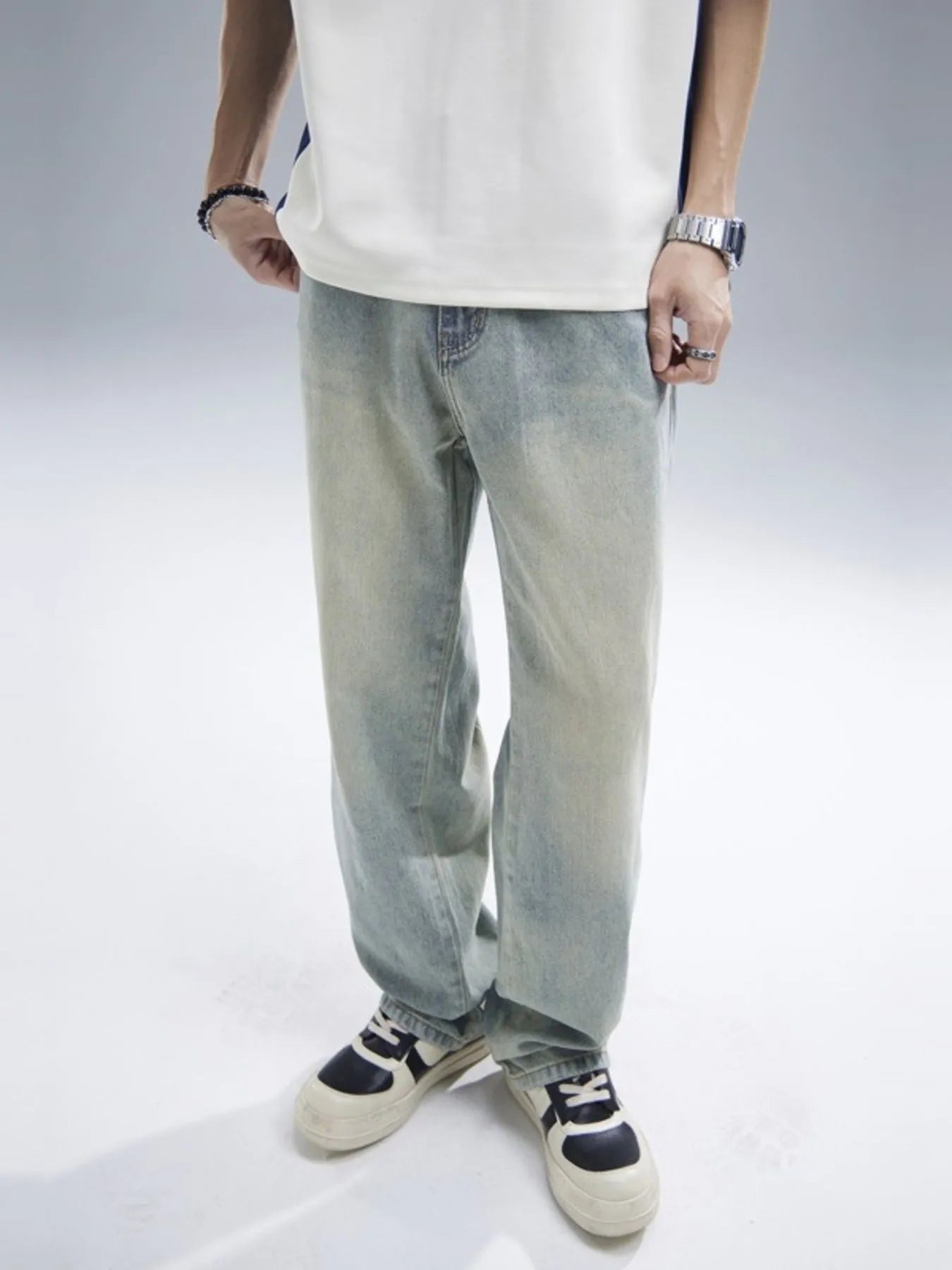 Men's Washed Straight Leg Jeans - Fashorio