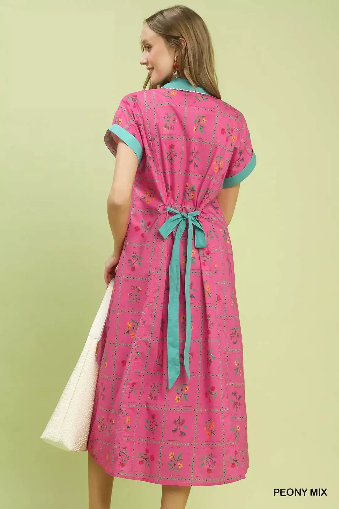 Floral Button Front Midi Dress in Peony side view