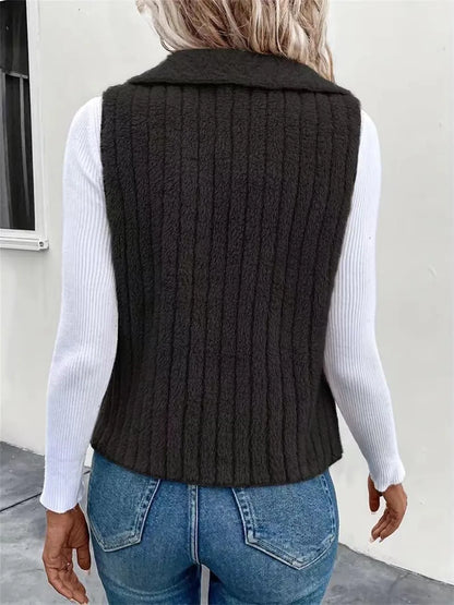 Open Front Fuzzy Vest Coat - Fashorio