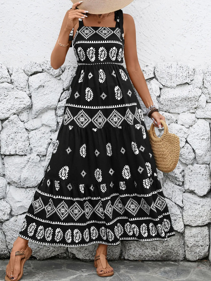 Black square neck maxi cami dress front view