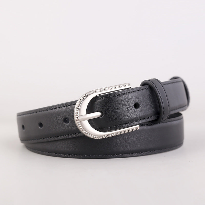 Crystal rhinestone buckle leather belt full view