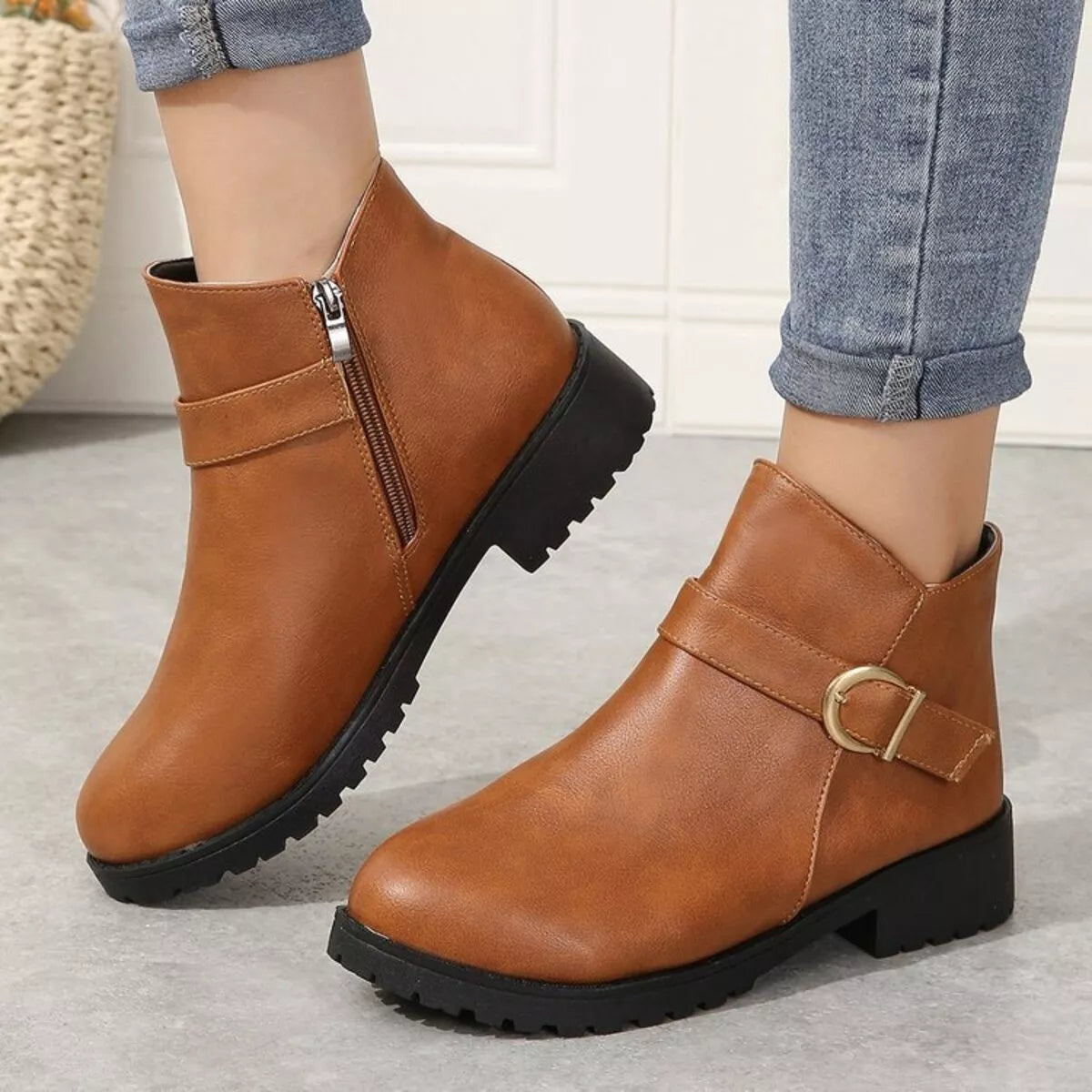 Buckle accent ankle boots detail of the heel