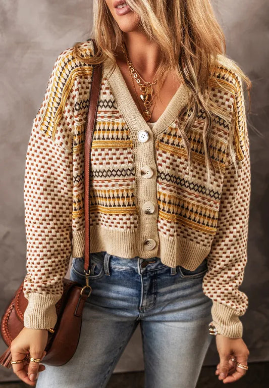 Button Down Long Sleeve Cardigan Khaki - Fashorio