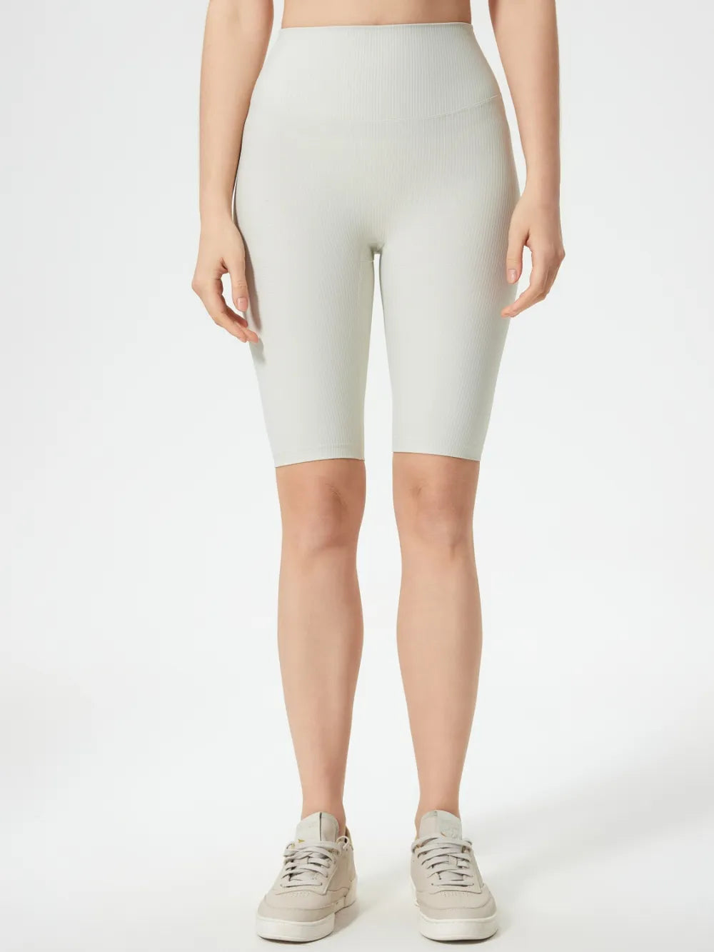 High waist stretch active shorts full length view