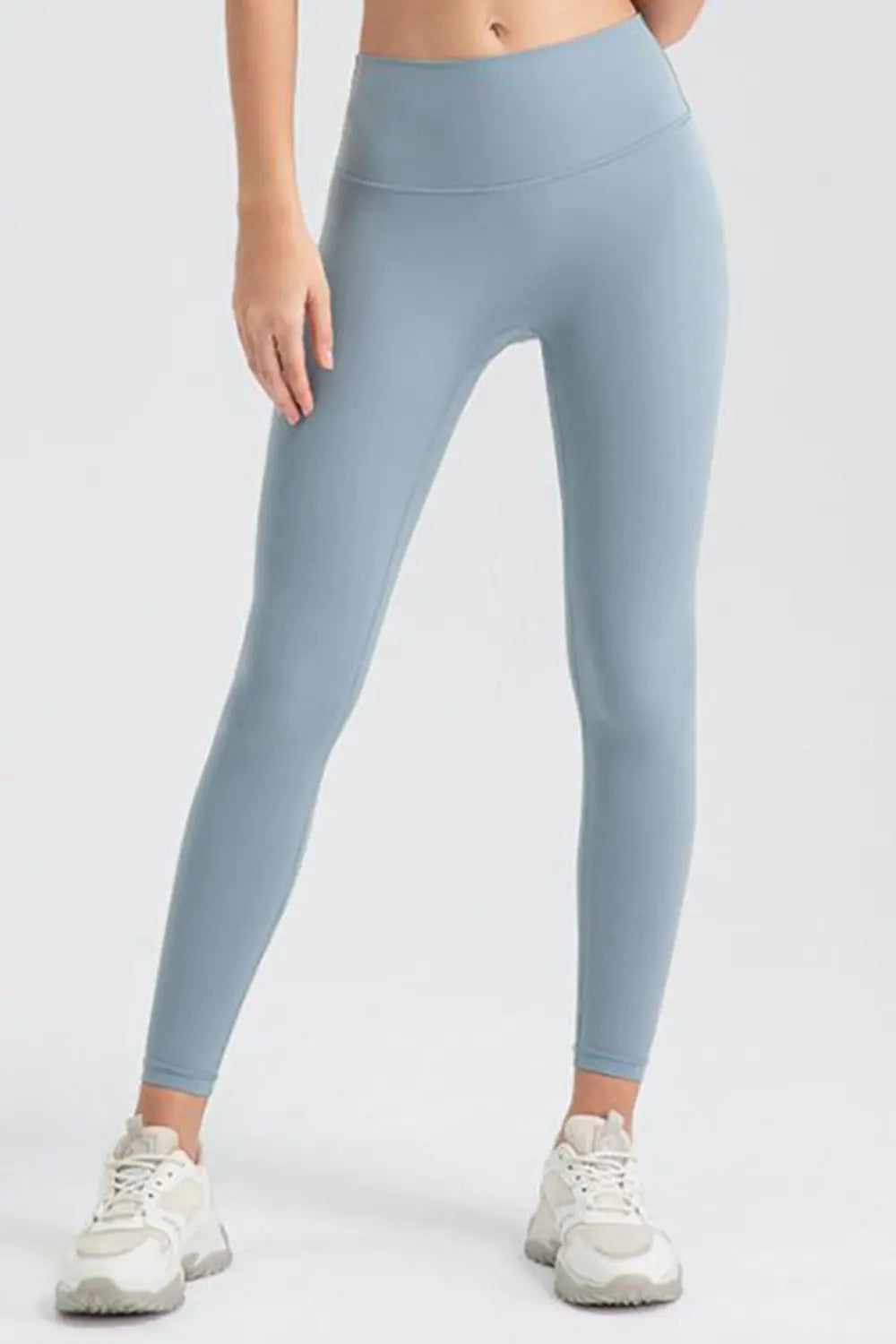 wide waistband sport leggings fabric and knit detail