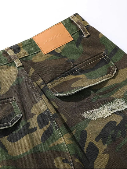Men's Distressed Camouflage Cargo Shorts - Fashorio