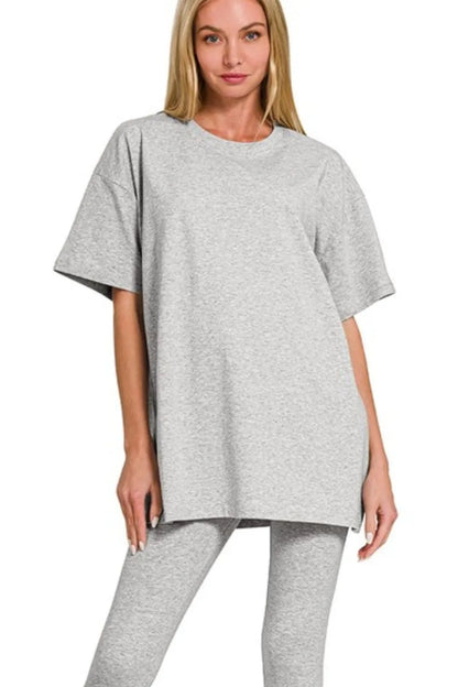 Zenana Cotton Round Neck Top & Legging Set - Fashorio