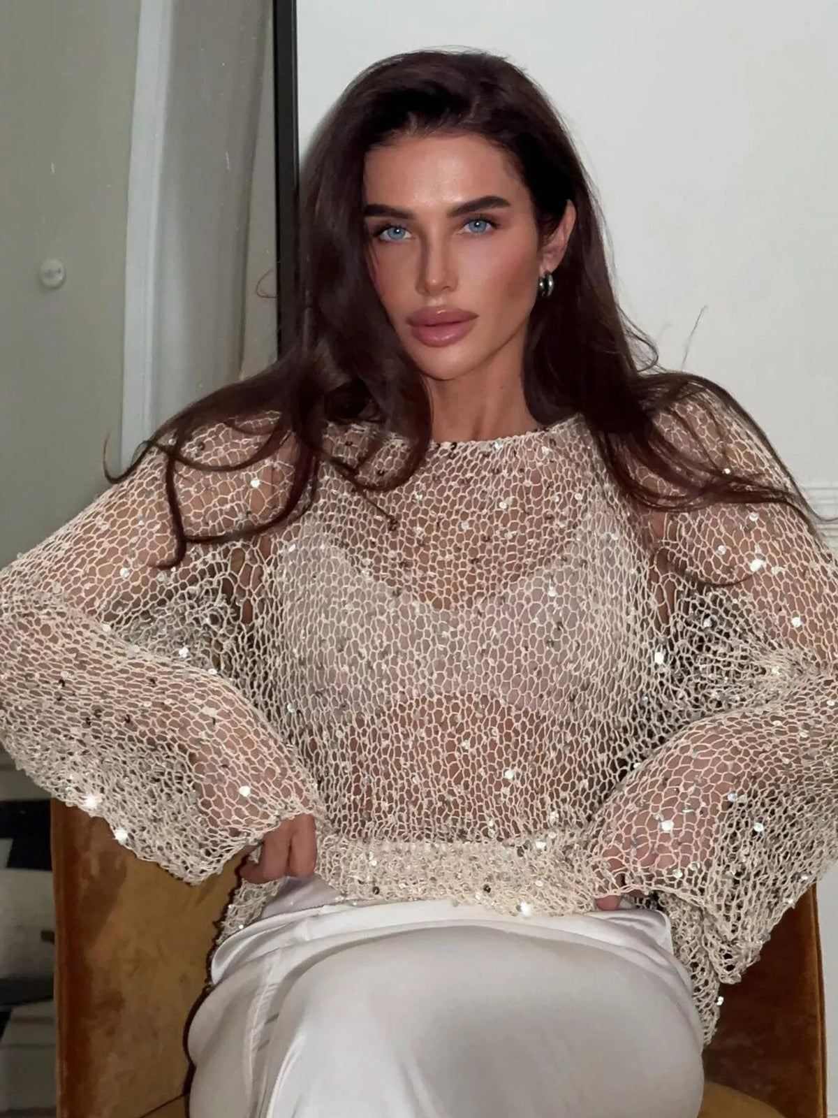 Beach sequin knit cover up styling