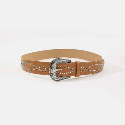 PU Leather Rhinestone Belt Caramel - Fashorio