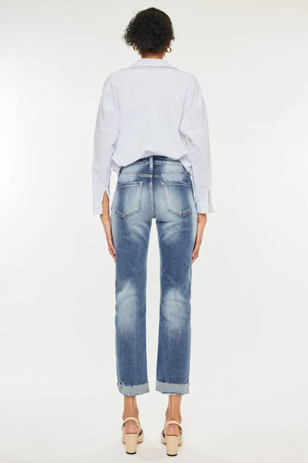 Kancan High Rise Cuffed Straight Jeans - Fashorio