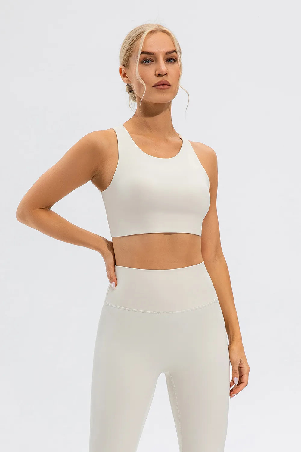 Round Neck Cutout Cropped Active Tank side view 10